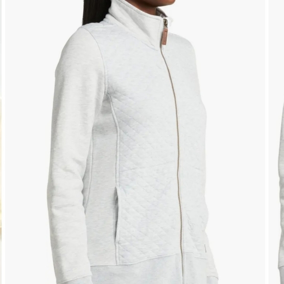 L.L. Bean Women's Quilted Full-Zip Sweatshirt Jacket | Light Gray Heather - Picture 7 of 11
